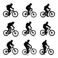 Fototapeta premium biking silhouette set, Black & White silhouette set