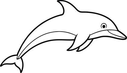 Line art illustration of a leaping dolphin with a friendly smile against a white background