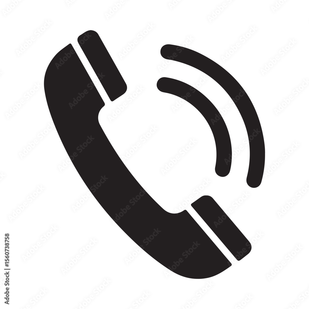 Poster telephone receiver icon with signal waves communication device representing incoming call and connec