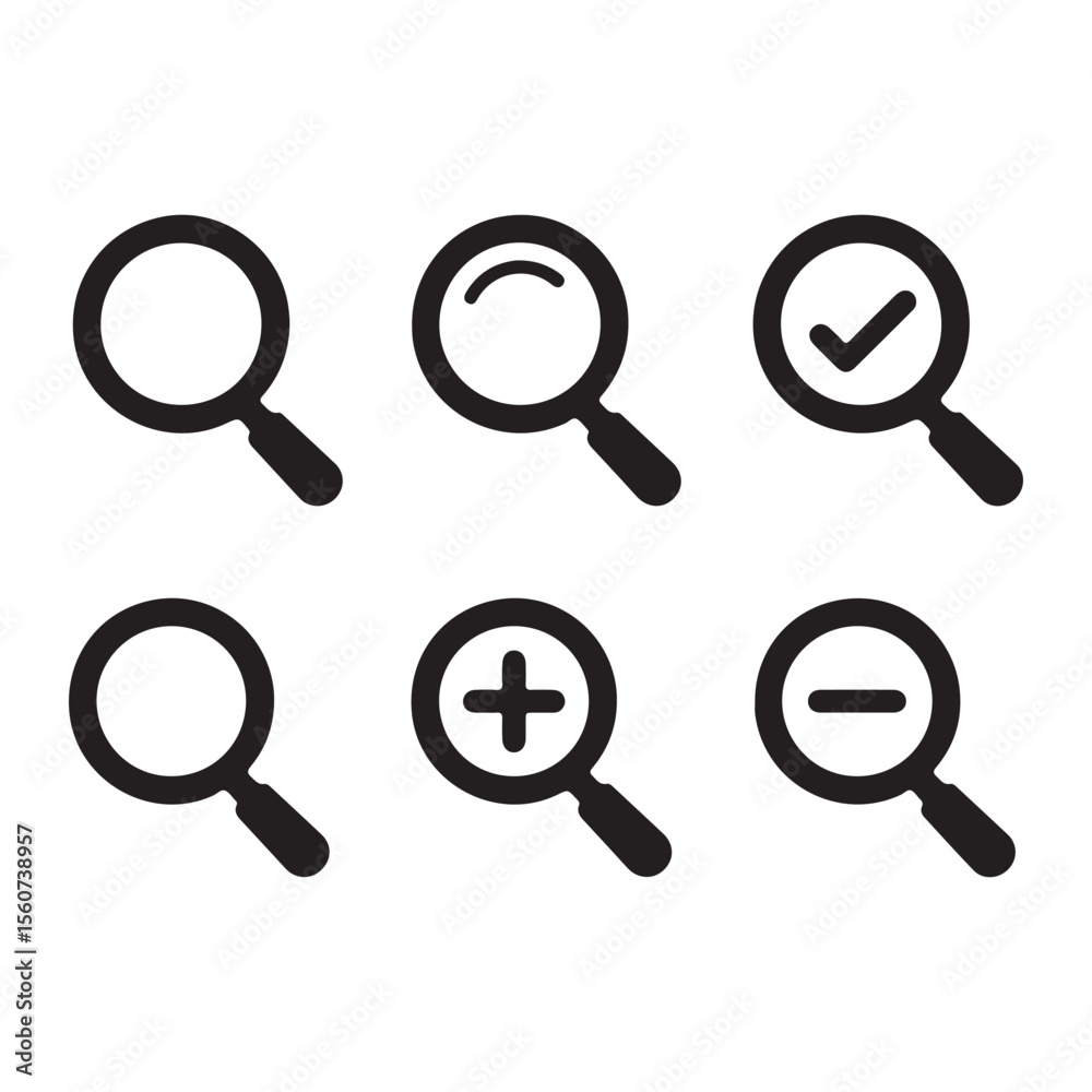 Poster magnifying glass icon set symbolic representations of search examination and selection tools for use