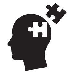 Silhouette of a Head with Puzzle Pieces Representing Mental Health, Problem Solving, and Cognitive Abilities in a Graphic Style