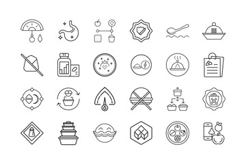 Nutrition and Meal Planning Icon Set Healthy Eating Diet Tracking Portion Control Food Labels Meal Prep and Nutrient Management Symbols