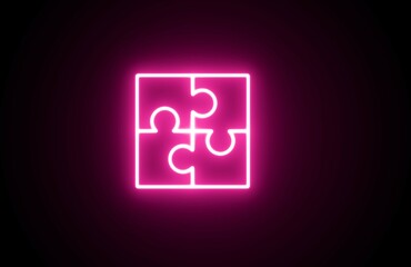 Neon puzzle icon. Neon Game icon. Neon Glowing Purple Color Game puzzle icon on black background.