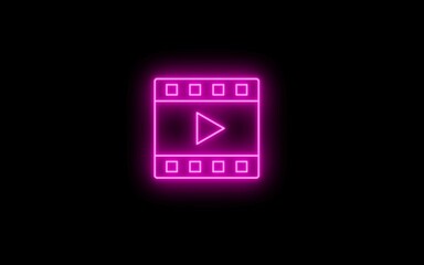 Neon Glowing cinematic icon on black background.
