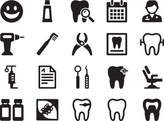 Obraz premium Collection of dental care and dentistry icons including teeth and tools