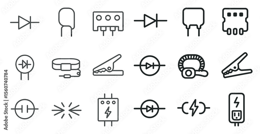 Fototapete collection of electrical symbols and components. the symbols are drawn in a simple, clean style. sce