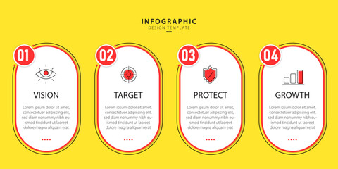 Infographic template 4 Step timeline journey isolated yellow background, Data visualization flat simple design. presentation graph. Business timeline creator 4 options, vector illustration.