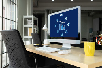 Cost reduction, cost saving concept shown on computer screen brisk, corporate business efficiently...
