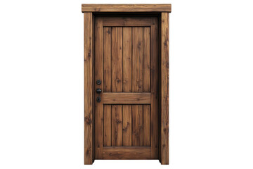 A rustic wooden door whispers tales of cozy cabins and mountain retreats its weathered charm on transparent background