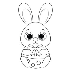 Cute Cartoon Bunny Rabbit With Bow Tie Black And White Illustration on a white background.