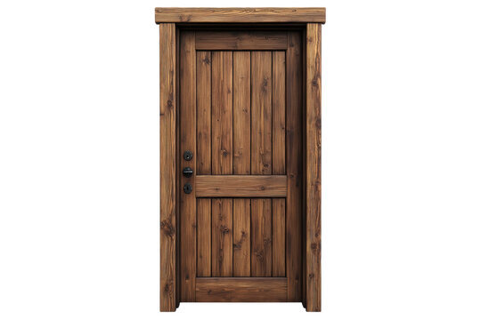 A rustic wooden door whispers tales of cozy cabins and mountain retreats its weathered charm on transparent background