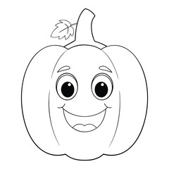 Cute Cartoon Pumpkin Illustration Outlined For Coloring Pages And Halloween Designs on a white background.