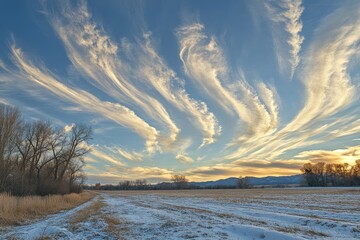 Winter sunset with dramatic cirrus clouds