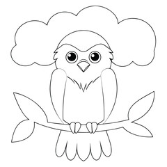 Outlined Owl On Branch Vector Illustration Perfect For Coloring Books on a white background.