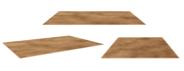 Set of brown carpet fur isolated on white background, 3d render