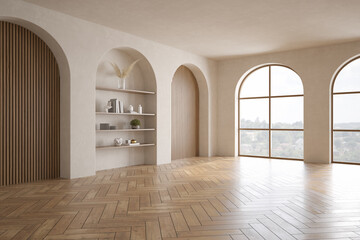 Empty modern interior room wabi sabi style 3d illustration