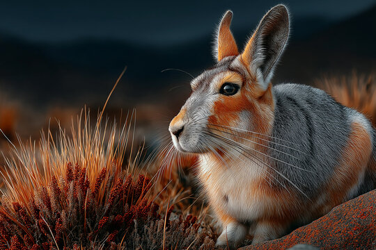 Close up portrait of a viscacha rabbit with large ears in its natural habitat