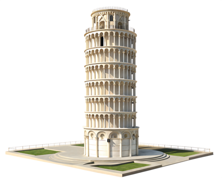 leaning tower of pisa in tuscany italy landmark isolated on white background PNG, ai generated