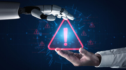 AI monitors network to issue real-time alerts for cybersecurity incidents. Alert warning showing...
