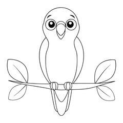 Cute Cartoon Bird On Branch Outlined Vector Illustration For Coloring Bookson a white background.