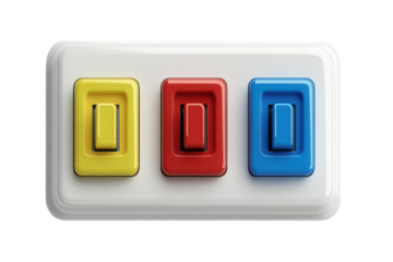 A playful array of primary colored light switches beckons symbolizing choice control and a on transparent background