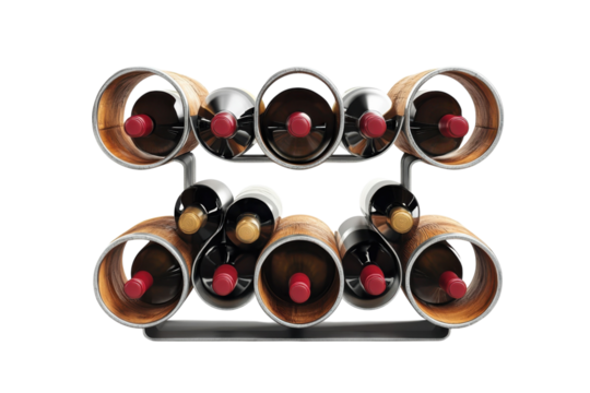 A modern wine rack displaying various bottles inviting a celebration of fine taste with a on transparent background