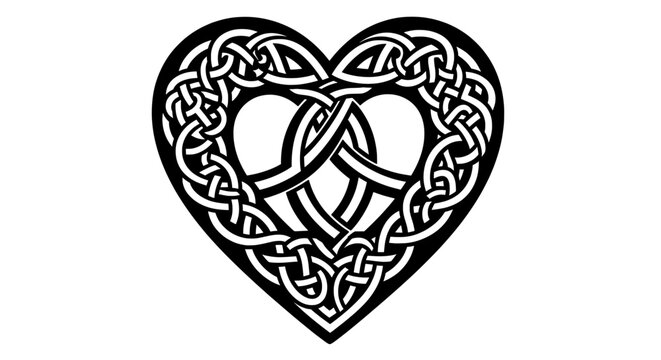 Intricate Celtic Heart Knot &ndash; Black and White Love Symbol Line Art