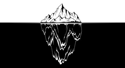 Floating Iceberg Reflection – Surreal Monochrome Nature Illustration

