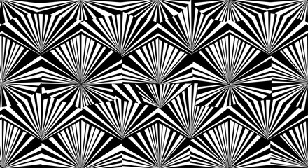 Fototapeta premium Geometric Art Deco Fan Pattern – Black and White Optical Illusion 
