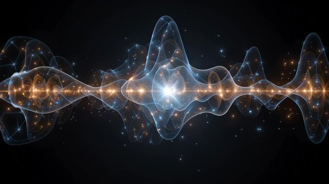 Hybrid Quantum System Waveform Visualization in Futuristic Sci-Fi Style