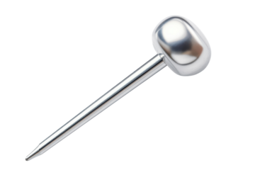 A gleaming brand new metal pin lying quietly awaiting its purposeful insertion in precise on transparent background