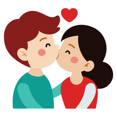 Cute cartoon couple sharing a sweet kiss with a red heart above them