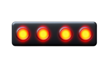 A futuristic console glows intensely with four radiant lights symbolizing warning signals and on transparent background