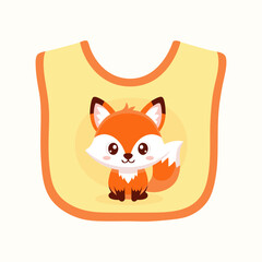 Adorable Baby Bib with Cute Fox Character Flat Design Vector Illustration - Infant Feeding Accessory Graphic
