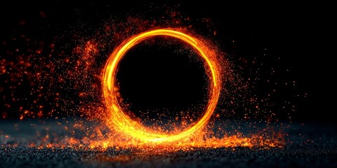 Abstract Ring of Fire with Fiery Details Creating Magical Portals Against a Dark Backdrop