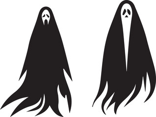 Black silhouette of ghost isolated on white background