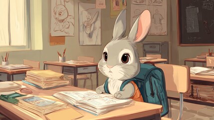 Child rabbit reading outdoors