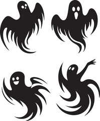 Halloween scary ghosts silhouette collection vector