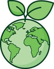 Green Earth Globe with Leaves - Environment & Ecology Icon