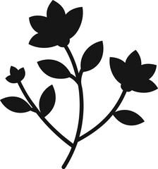 simple floral branch silhouette with flowers nature vector art