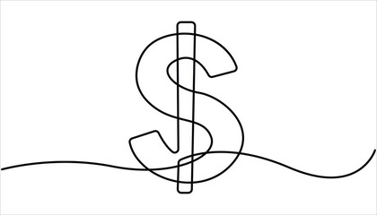 Dollar logo continuous line. Continuous one line drawing dollar logo. Money, logo concept. Dollar sign icon one line drawing and isolated continuous outline vector illustration
