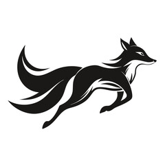 Dynamic Black Fox Silhouette Leaping with Flowing Tail Design