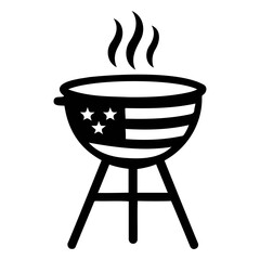 Illustration of a black barbecue grill with american flag design and rising smoke plumes
