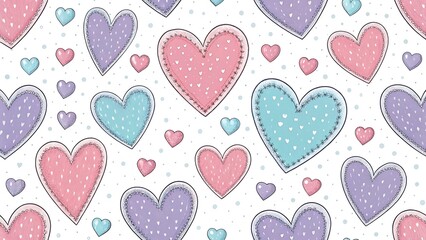 Pastel Heart Pattern: Seamless Love Background with Blue, Pink, and Purple Hearts for Cards and Crafts