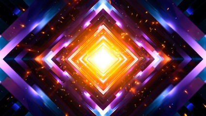 Obraz premium Abstract geometric tunnel with glowing particles and vibrant light effects