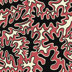 Black and white freeform shapes with seamless thick edges on a rough red background. Template for banner, poster, etc.