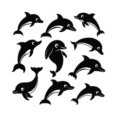 Dolphins graphic icons set Silhouette