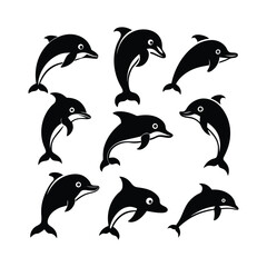 Naklejka premium Dolphins graphic icons set Silhouette