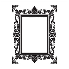 Elegant Black and White Baroque Frame; Ornate Floral Design; Vintage Style; Classic Border;  Formal Invitation Template. silhouette