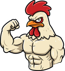 Strong Muscular White Rooster Chicken Character Flexing Bicep - Farm Animal Power, Strength, Fitness Symbol, Bodybuilding Mascot, 💪 Protein Source

.